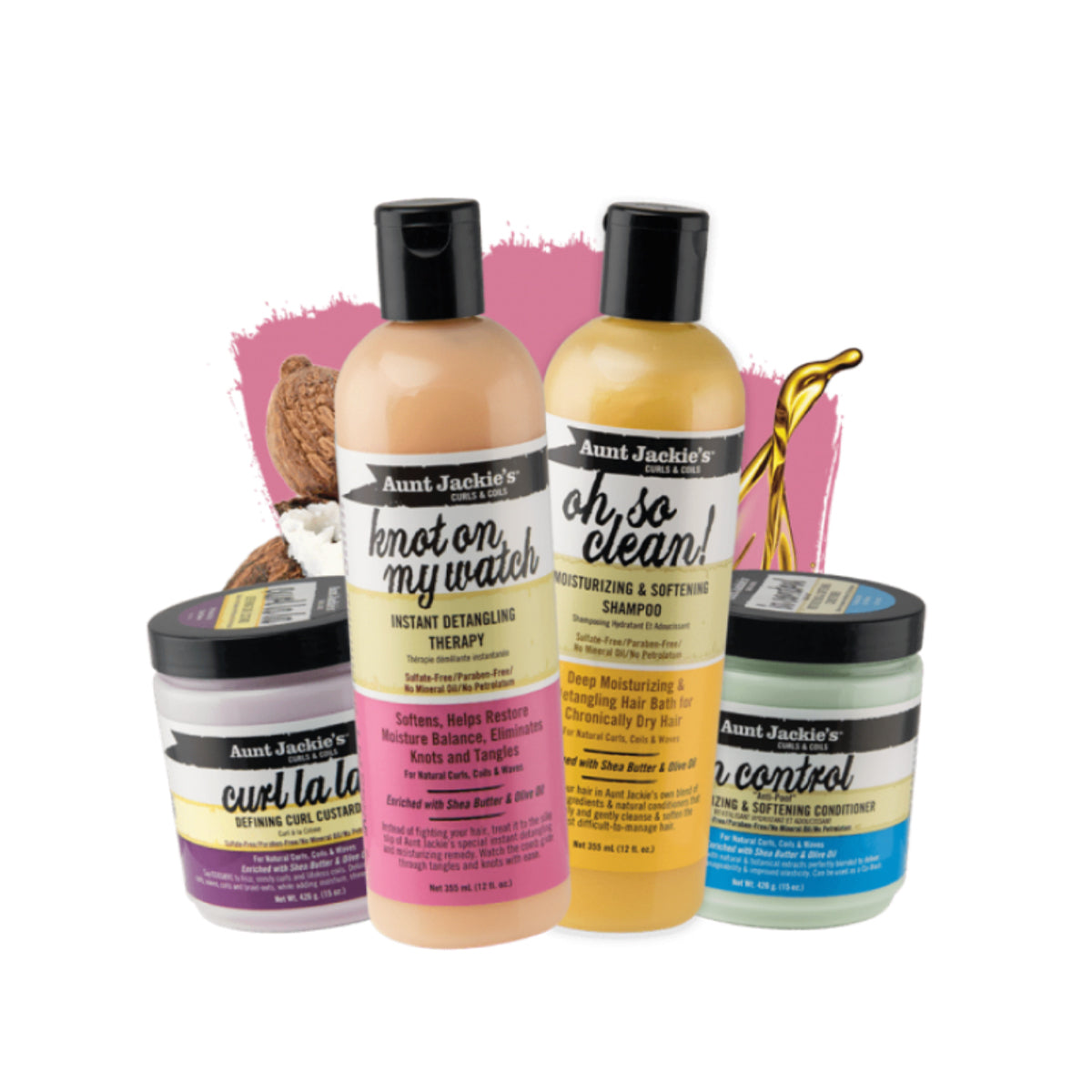 Aunt Jackie’s Combi Deal – Curl la la Curl Custard, Oh So Clean Shampoo, Knot On My Watch Detangling Therapy, In Control Conditioner