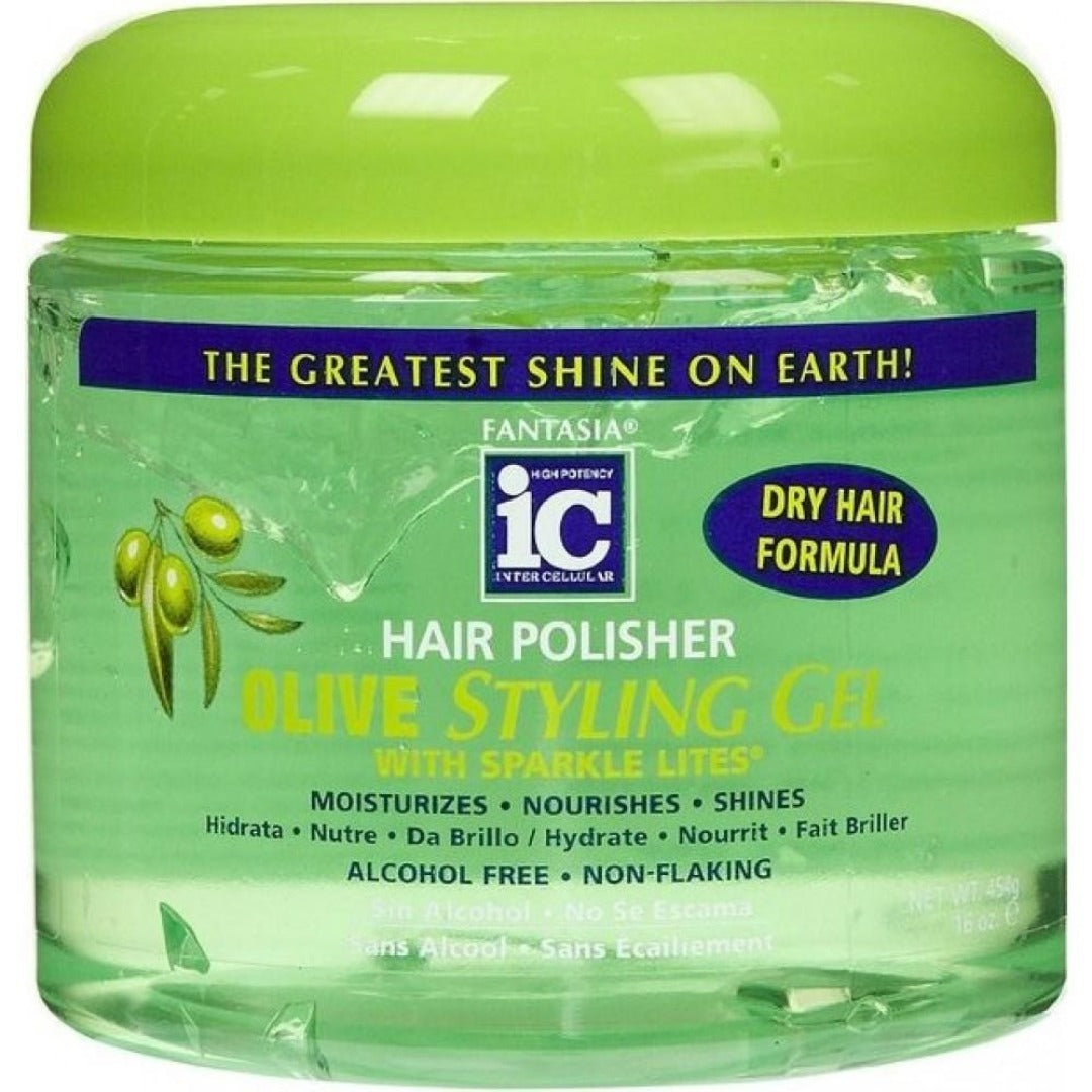 Fantasia IC Hair Polisher Olive Styling Gel With Sparkle Lites 454 Gr